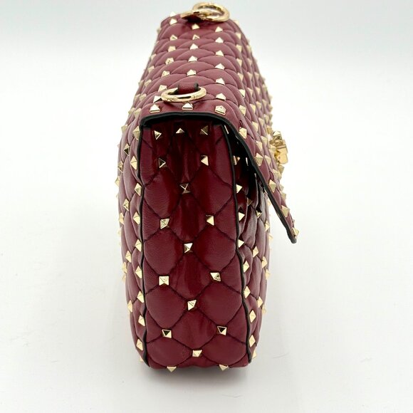 Valentino Garavani Rockstud Spike Red 2 Way Shoulder Bag Leather Handbag - Picture 2 of 10